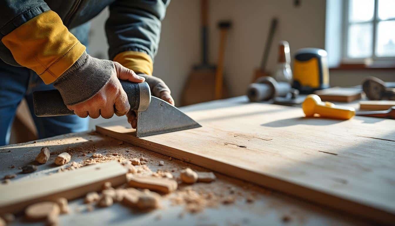 Utilisation d’un ciseau à placo lors d’une rénovation intérieure